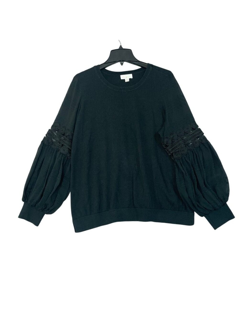 Belle by Kim Gravel Women's L Black Lace Balloon Sleeve Sweater Cotton Rayon